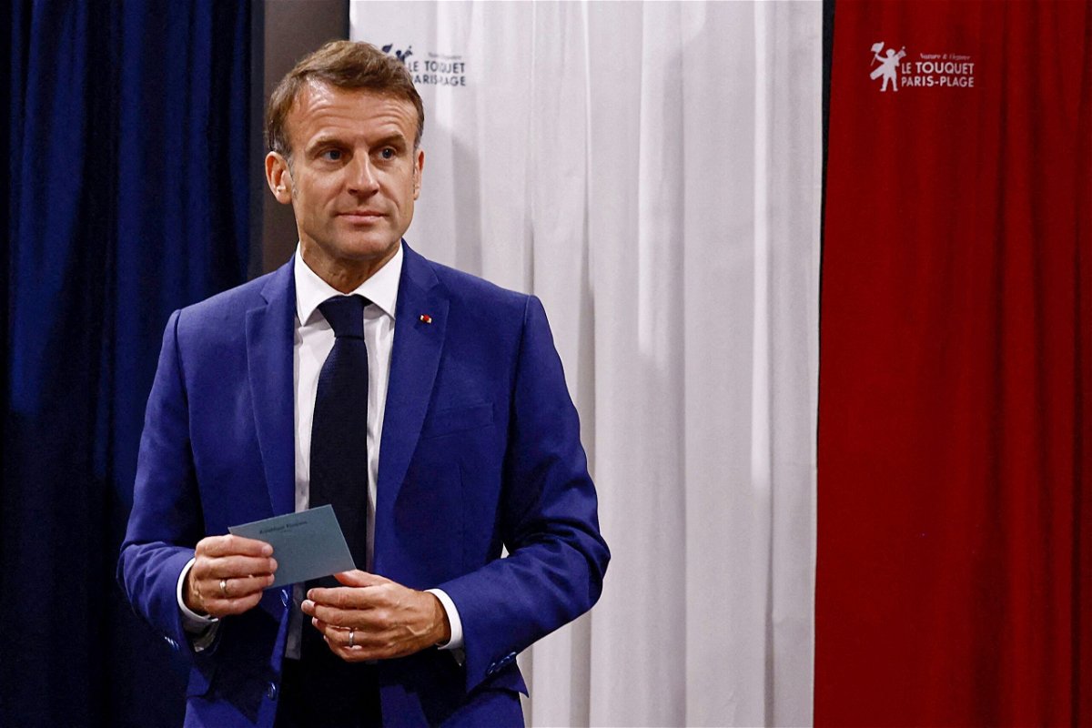 <i>Yara Nardi/AFP/Getty Images via CNN Newsource</i><br/>French President Emmanuel Macron voted in the first round of parliamentary elections at a polling station in Le Touquet