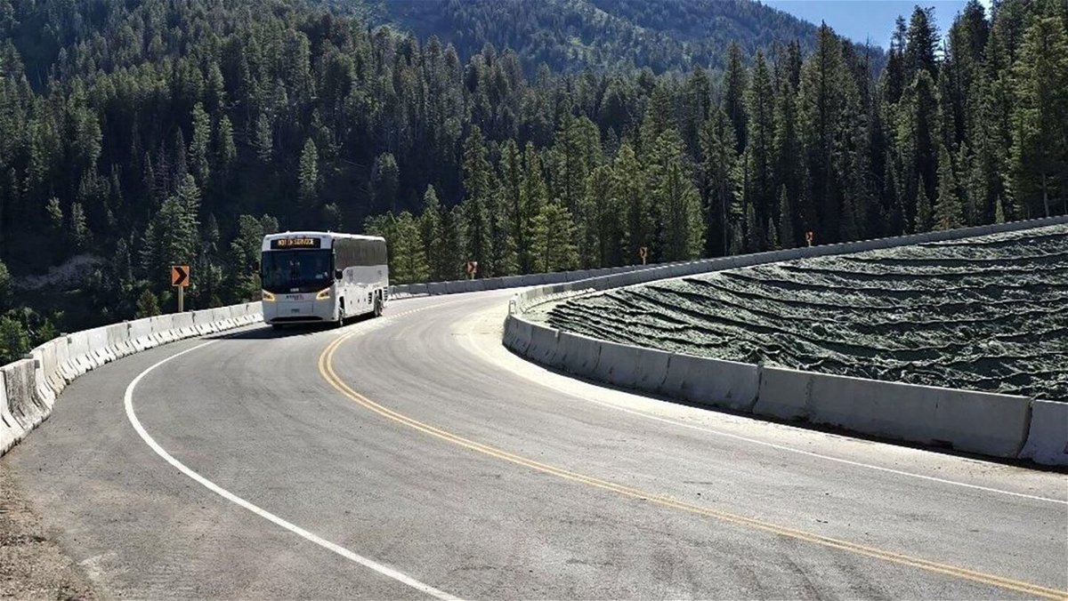 <i>Wyoming Department of Transportation via CNN Newsource</i><br/>A bus drives on Wyoming Highway 22/Teton Pass