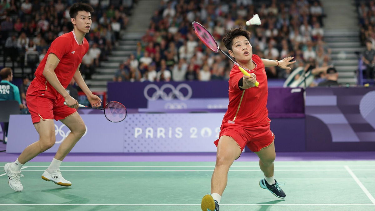 China competes in the men's double competition at the Paris Olympics.