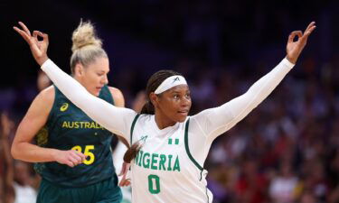 Nigeria's Amy Okonkwo celebrates after making a 3
