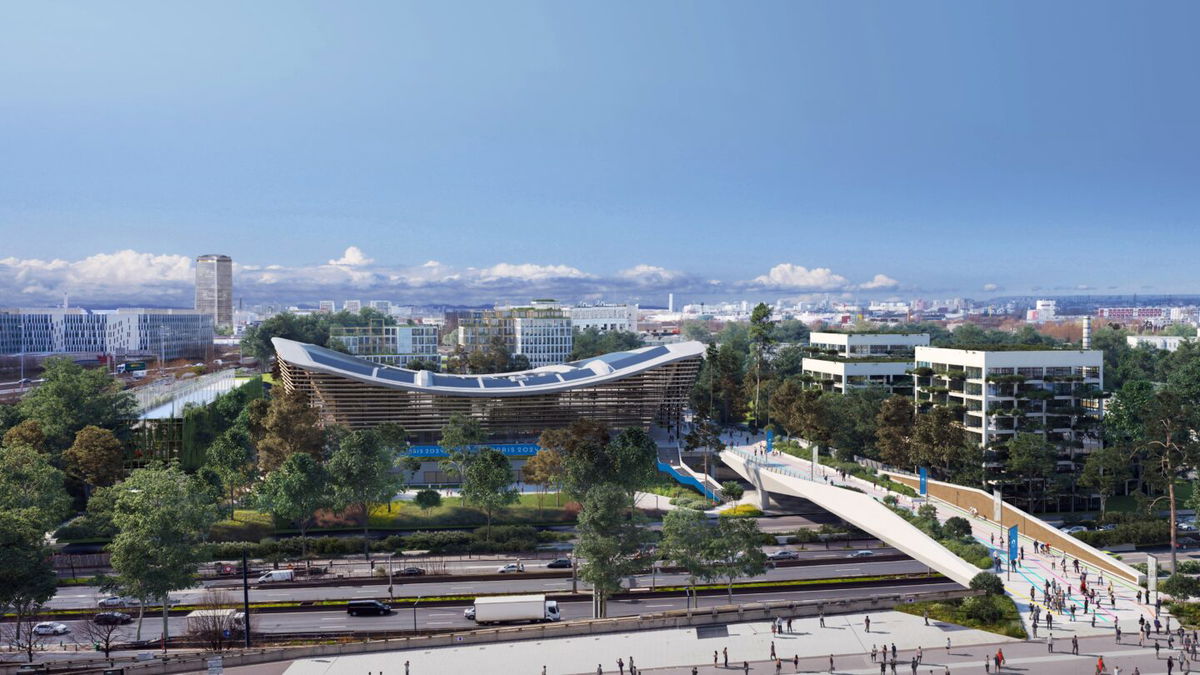 Artistic swimming venue rendering at the Olympics Aquatics Center for the 2024 Paris Olympics.