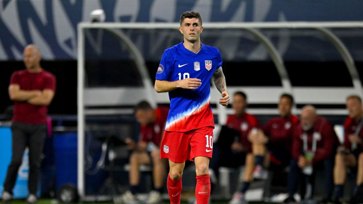 Christian Pulisic looks on during a match for U.S. men's soccer.