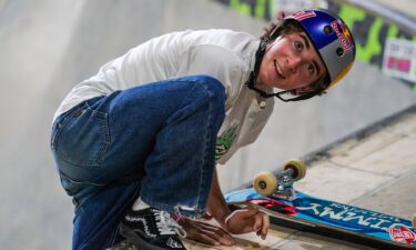 Gavin Bottger climbs out of the park course at Dew Tour