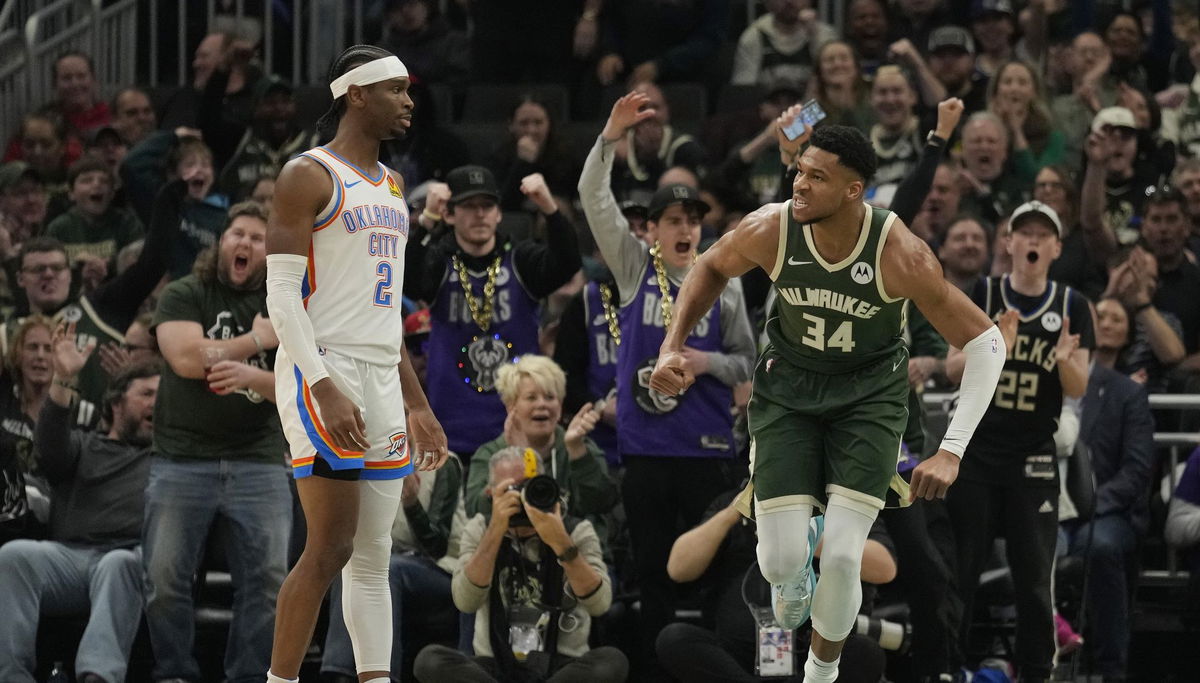 Giannis Antetokounmpo and Shai Gilgeous-Alexander in NBA action