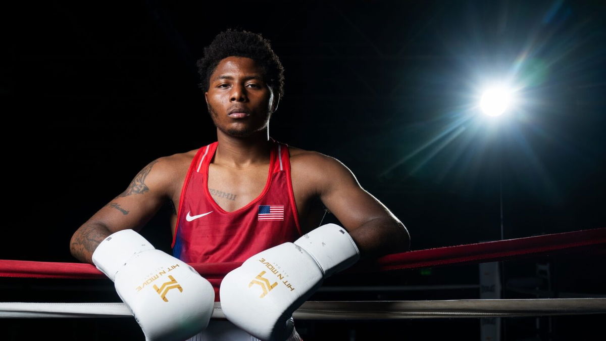 Olympic boxer Jahmal Harvey poses for a portrait at SwiftNation Boxing in Upper Marlboro