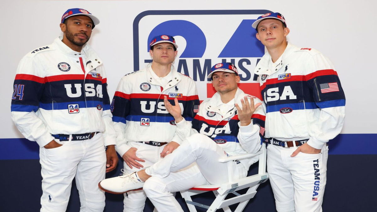 The U.S. men's 3x3 basketball team poses for a photo