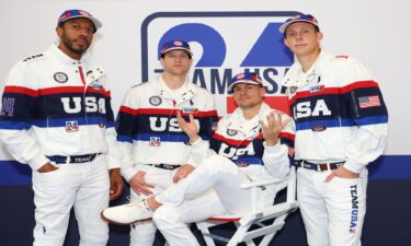 The U.S. men's 3x3 basketball team poses for a photo