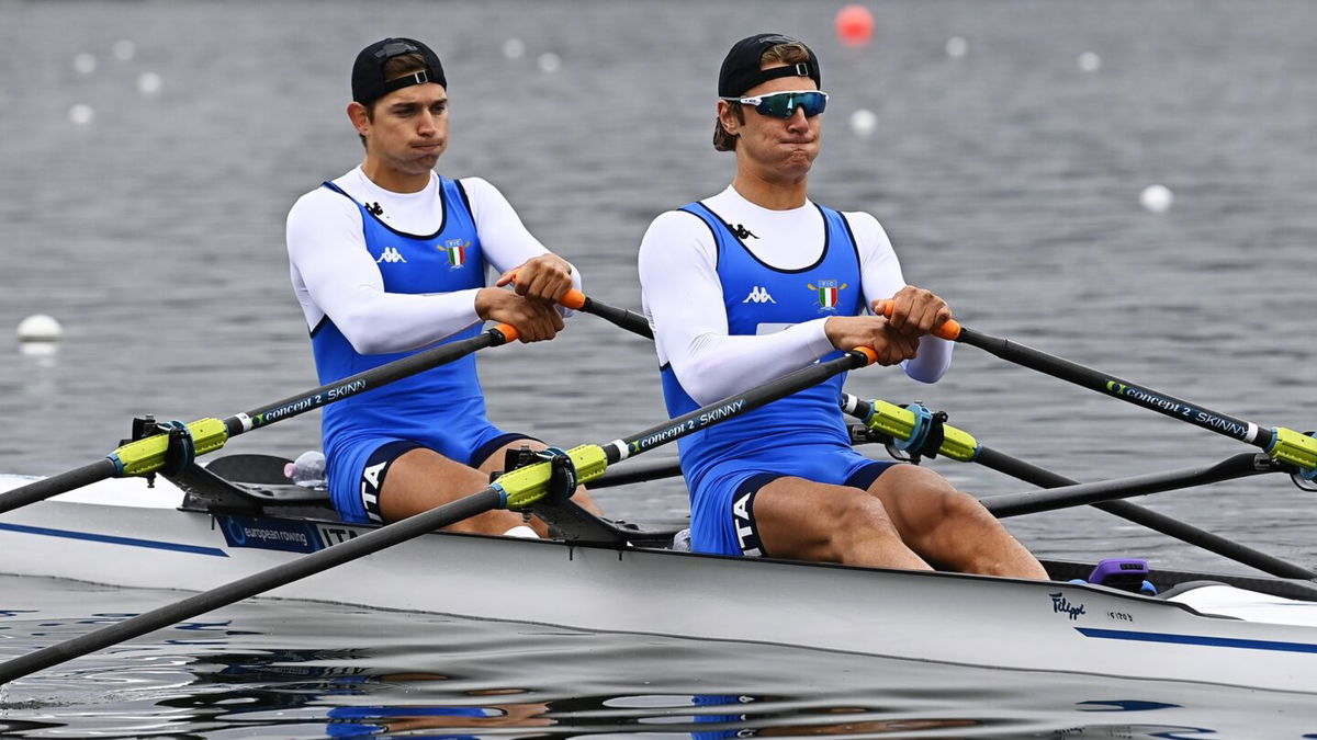 Italian rower Luca Chiumento competes alongside Nicolo Carucci