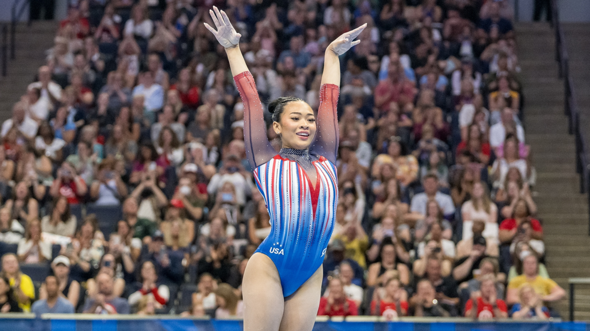 Sunisa Lee on floor on Day Two of the 2024 U.S.Olympic Team Gymnastics Trials.