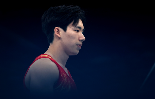 China's Zhang Boheng prepares to compete on the high bar during the Artistic Gymnastics Men's Qualification on day one of the Paris 2024 Olympic Games.