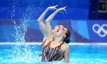 The Netherlands competes in the Artistic Swimming duet technical routine at the 2020 Tokyo Games.