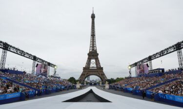 The Eiffel Tower overlooks the 2024 Opening Ceremony on the River Seine in Paris.