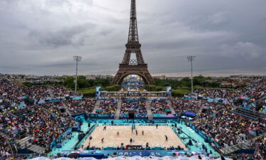 Beach volleyball stadium outside Eiffel Tower