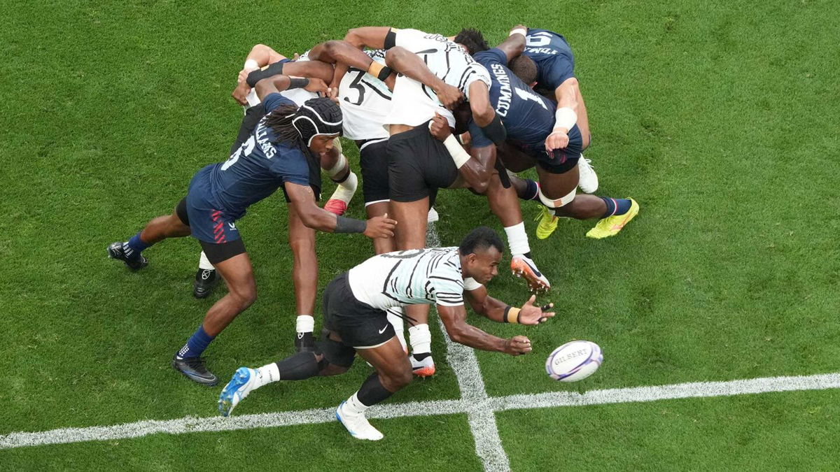 Jerry Tuwai picks the ball out of a scrum.