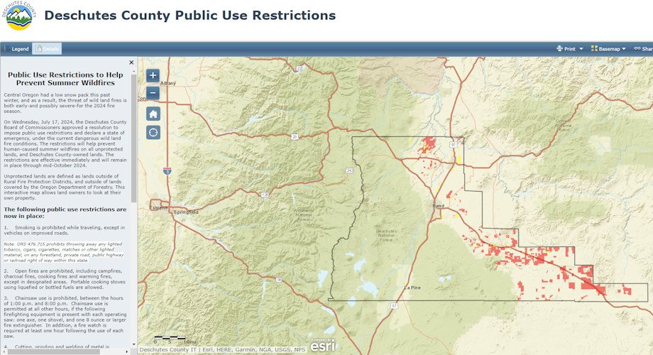 Map of county-owned or unprotected lands with new public fire restrictions into mid-fall.