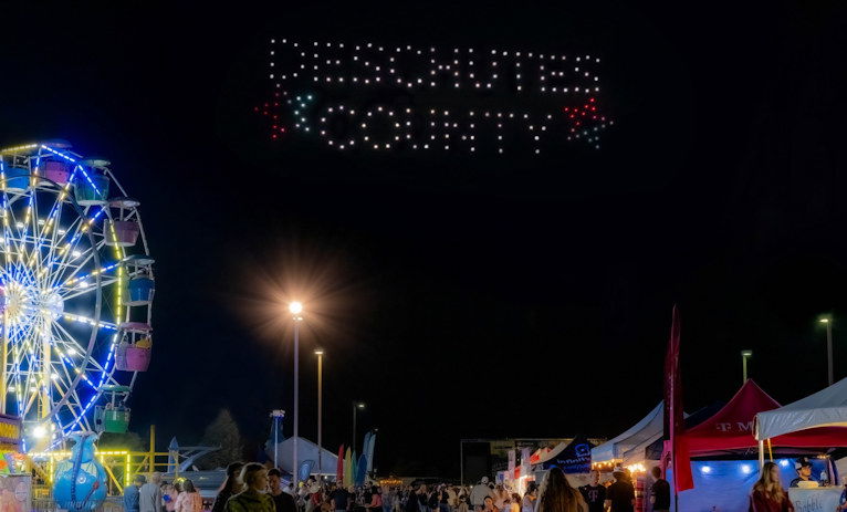 Drone light show over the Deschutes County Fair & Rodeo