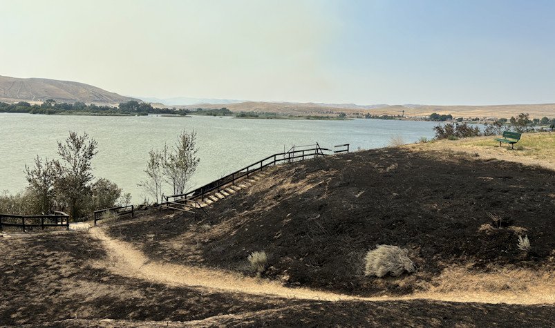 Farewell Bend State Recreation Area is closed after a nearby wildfire spread to the park. The park is closed while staff work to remove hazard trees, repair damaged water lines and clear out debris.