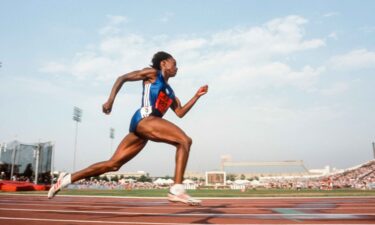 Jackie Joyner-Kersee runs the 200 meter race of the Women's Heptathlon competition in the 1988 USA Track and Field Olympic Trials on July 15