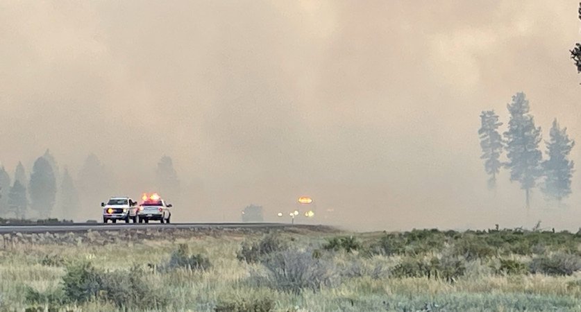 Jackpine Fire smoke Highway 97 DCSO 7-19