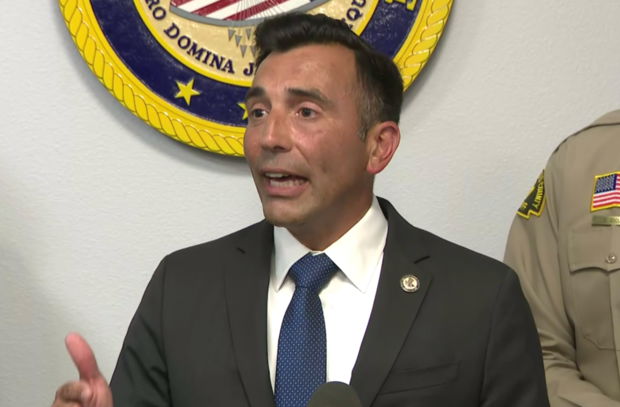 <i>KCAL/KCBS via CNN Newsource</i><br/>U.S. Attorney for the Central District of California Martin Estrada speaks during a July 31 news conference