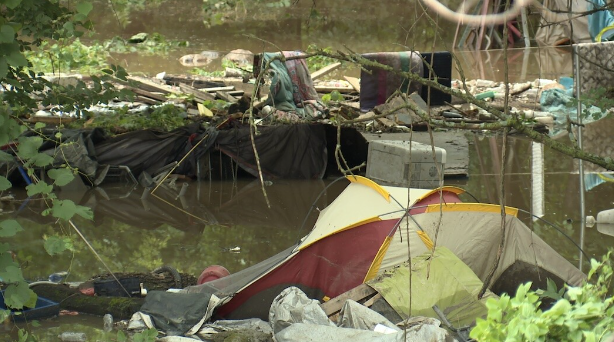<i>KSHB via CNN Newsource</i><br/>Flash flooding left dozens of homeless individuals in displaced after waking up to their belongings and encampments overrun by rushing water.