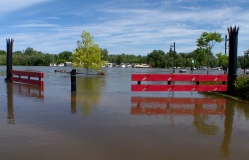 Levee Park in Red Wing was more of a puddle on July 1. The point of the Mississippi River there crested