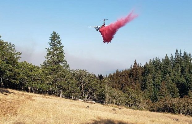 Retardant drop on Microwave Tower Fire near the Gorge town of Mosier