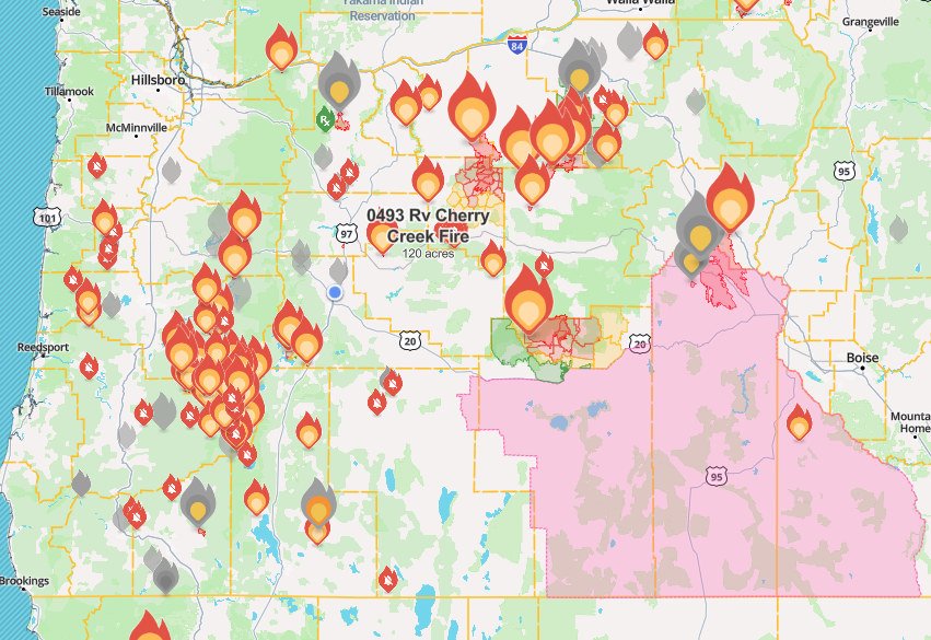 Oregon Watch Duty fire map 7-22