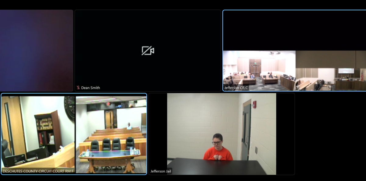 Paige Vannorsdall appeared in court Monday by video from jail; Judge Alison Emerson appeared from Deschutes County courtroom