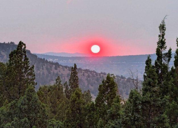 Sunday evening's 'ball of fire' smoky sunset in Prineville.