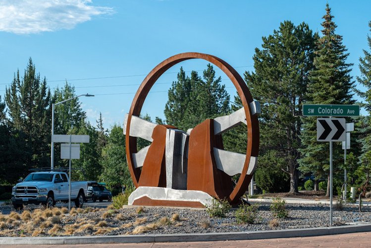 New artwork, 'Crossroads' by Karen Yank, installed at Bend's Colorado and Columbia roundabout