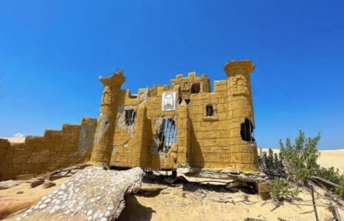 The hidden castle is just one piece of an entire course of giant mini-golf structures that stood atop the dune in the 1970s.