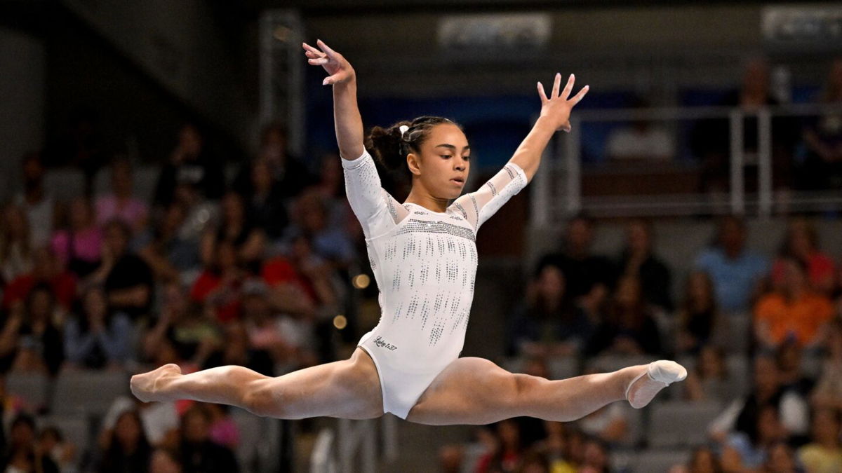 Hezly Rivera of WOGA Gymnastics performs on balance beam during day two of the women’s 2024 Xfinity U.S. Gymnastics Championships at Dickies Arena.