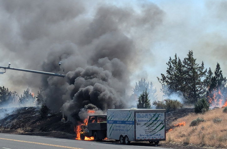 Vehicle fire brush fire Hwy 97 Juniper Butte 7-10-2