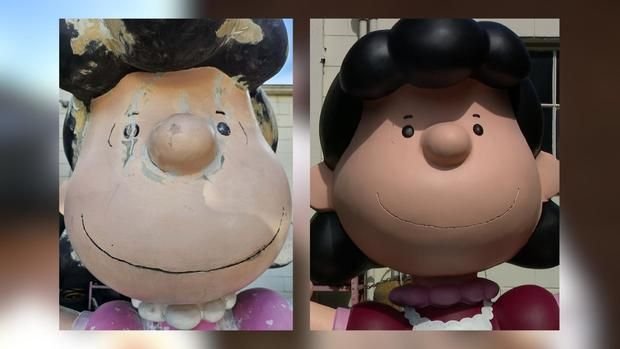 <i>WCCO via CNN Newsource</i><br/>The Lucy statue before and after Slaba began her work repairing it.