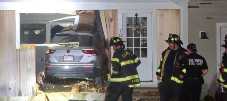 <i>WCVB via CNN Newsource</i><br/>Police say a 21-year-old Falmouth man is facing charges for crashing through the front of a Cape Cod home