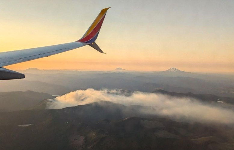 Aerial view Thursday, July 25th of the Whisky Creek Fire in the Mt. Hood National Forest, Columbia River Gorge Scenic Area