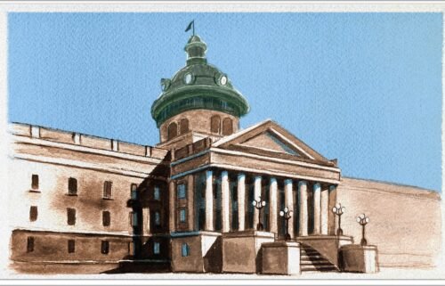 An illustration of the South Carolina state house.