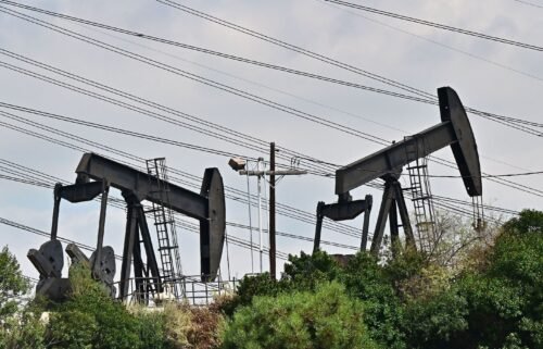 Oil pumpjacks are pictured in Montebello