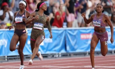 Sha'Carri Richardson crosses the finish line of the women's 100 meter dash final at Hayward Field on June 22.