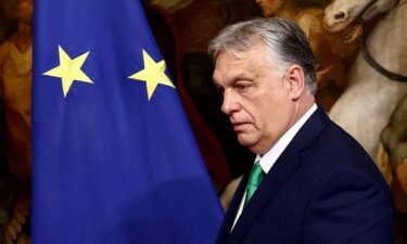Hungarian Prime Minister Viktor Orban following his meeting with Italian Prime Minister Giorgia Meloni at Palazzo Chigi