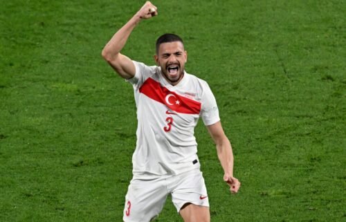 Merih Demiral celebrates after his second goal against Austria.