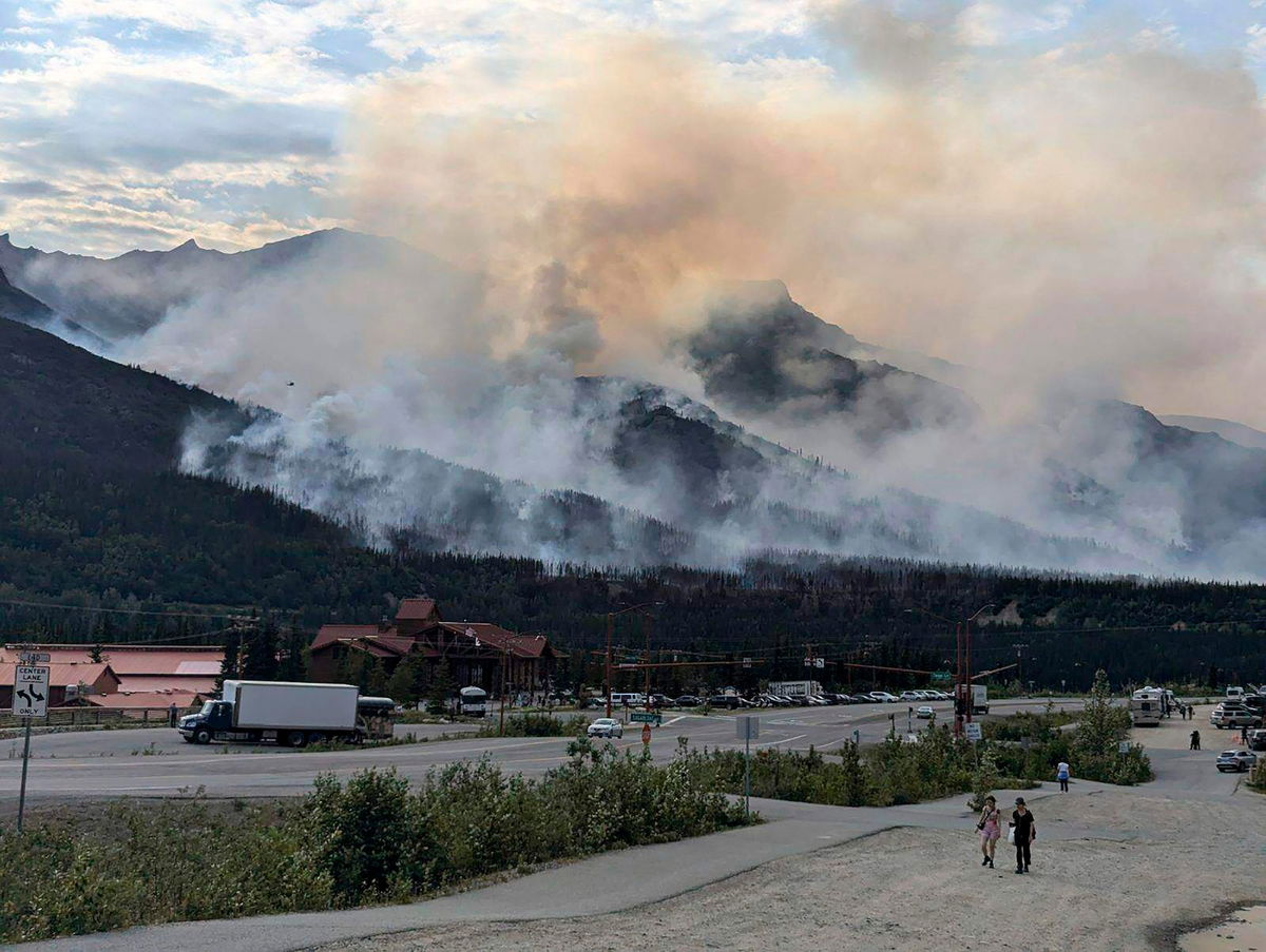 <i>National Park Service/AP via CNN Newsource</i><br/>This photo provided by the National Park Service shows a wildfire burning about a mile north of Denali National Park and Preserve