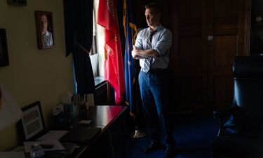 Rep. Jared Golden poses for a portrait in his office on Thursday