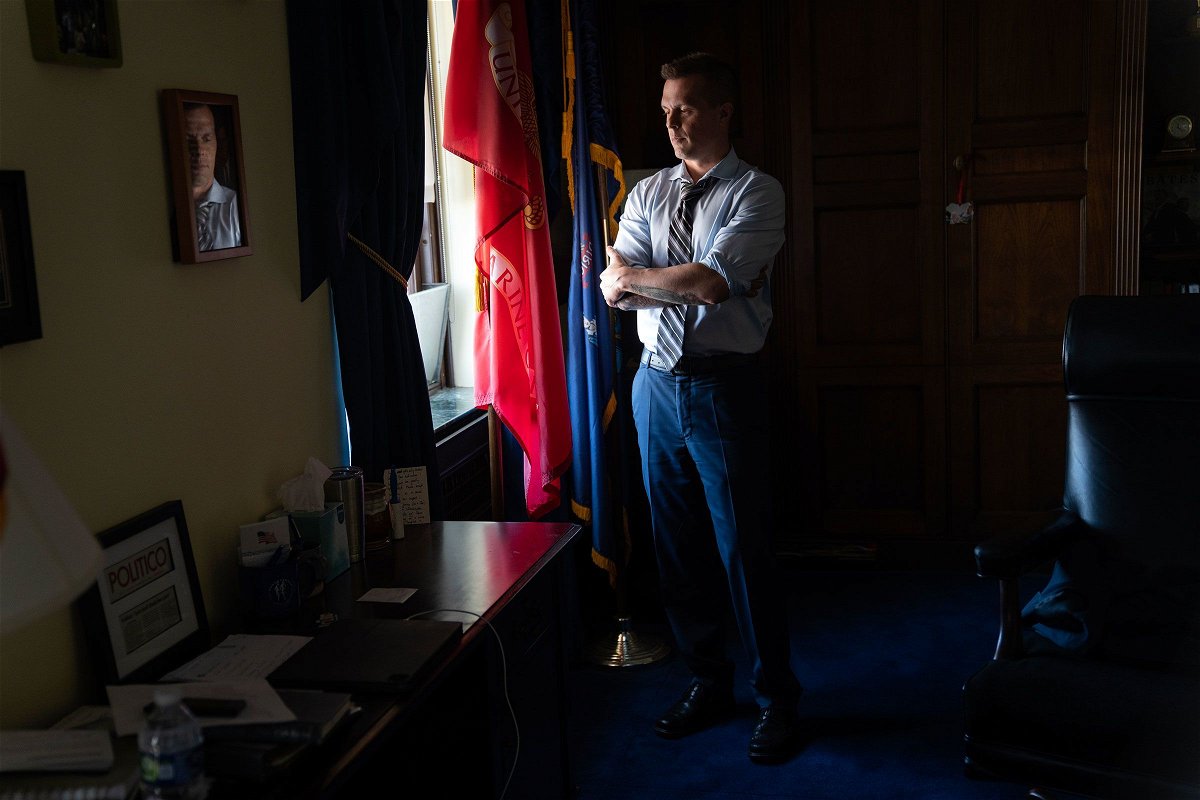 <i>Minh Connors/The Washington Post/Getty Images via CNN Newsource</i><br/>Rep. Jared Golden poses for a portrait in his office on Thursday