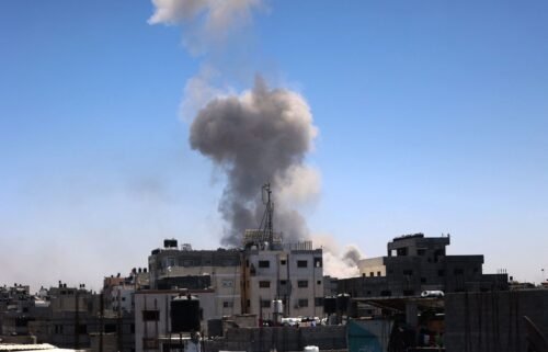 Plumes of smoke rise from an area targeted by Israeli bombardment in the eastern Shujaiya neighbourhood of Gaza City on July 3.