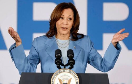 Vice President Kamala Harris speaks at a campaign rally on June 28