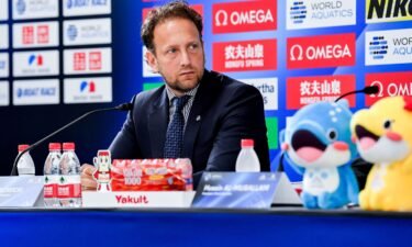 World Aquatics Executive Director Brent Nowicki attends a news conference during the 20th World Aquatics Championships at the Marine Messe in Fukuoka