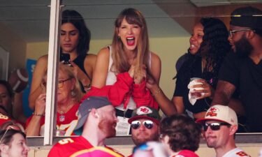 Taylor Swift reacts during the first half of a game between the Chicago Bears and the Kansas City Chiefs at GEHA Field at Arrowhead Stadium on September 24