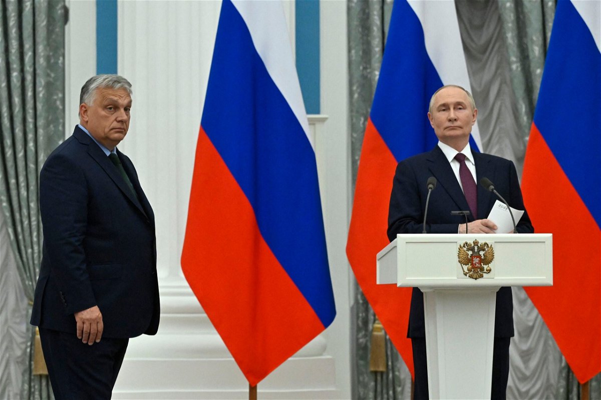 <i>Alexander Nemenov/AFP/Getty Images via CNN Newsource</i><br/>Russia's President Vladimir Putin and Hungary's Prime Minister Viktor Orban met in Moscow on June 28.